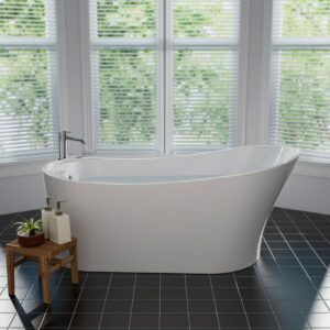 Empava EMPV-67FT1528 66 7/8 x 31 1/2 Inch Freestanding Oval Soaking Bathtub with Left Drain in White