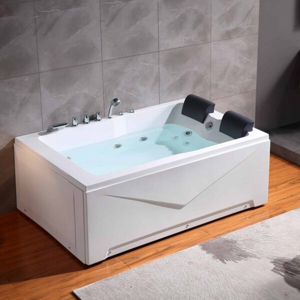 Empava EMPV-71JT667B 71 x 47 Inch Alcove Whirlpool Luxury 2-Person Hydromassage Bathtub with Tub Filler - White