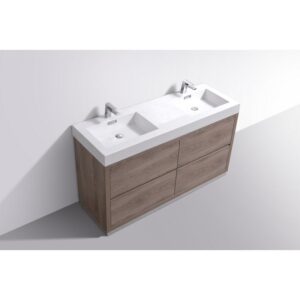 Kubebath FMB60D Bliss 59 1/4 Inch Free Standing Double Sink Bath Vanity