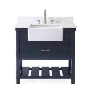 Chans Furniture FW-7036-NB36 36 Inches Kendia Farmhouse Sink Bathroom Vanity In Navy Blue