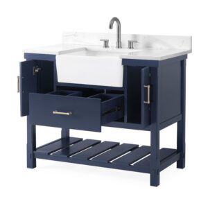 Chans Furniture FW-7042-NB42 42 Inches Kendia Farmhouse Sink Bathroom Vanity In Navy Blue