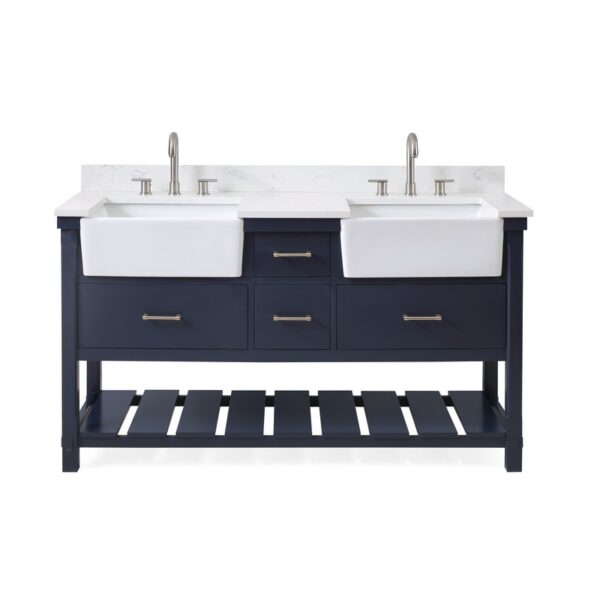 Chans Furniture FW-7060-NB60 60 Inches Kendia Farmhouse Double Sink Bathroom Vanity