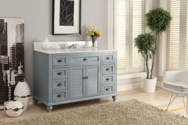 Chans Furniture GD-28328BU-QT Glennville 49 Inch Blue Bathroom Sink Vanity