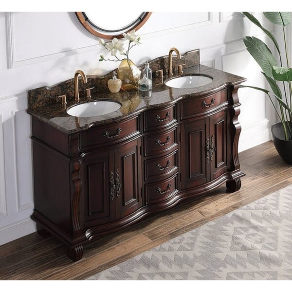 Chans Furniture GD-4438SB-64 Hopkinton 64 Inch Bathroom Double Sink Vanity with Brown Top - Light Cherry