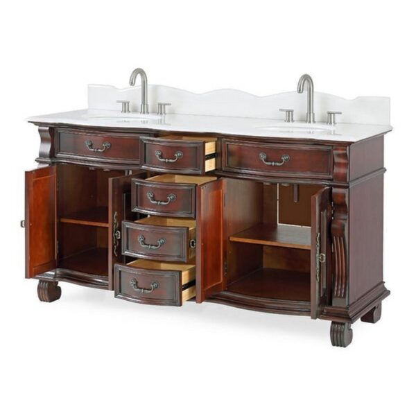 Chans Furniture GD-4438W-64 Hopkinton 64 Inch Bathroom Double Sink Vanity with White Top - Light Cherry