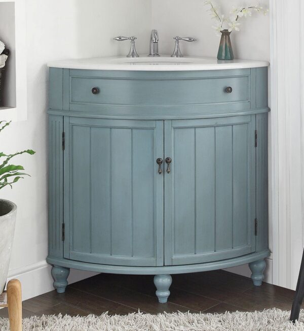 Chans Furniture ZK-47544BU 24 Inch Benton Collection Light Blue Thomasville Corner Bathroom Sink Vanity