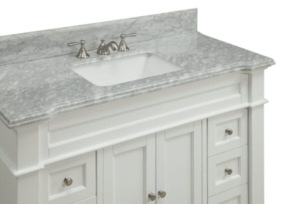 Chans Furniture ZK-1084W 48 Inch Italian Carrara Marble Top Kerianne Bathroom Sink Vanity Cabinet