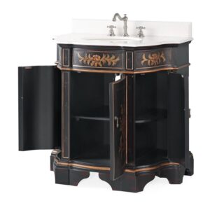 Chans Furniture HF-090BK 35 Inches Benton Collection Crossfield Antique Style Bathroom Vanity In Black