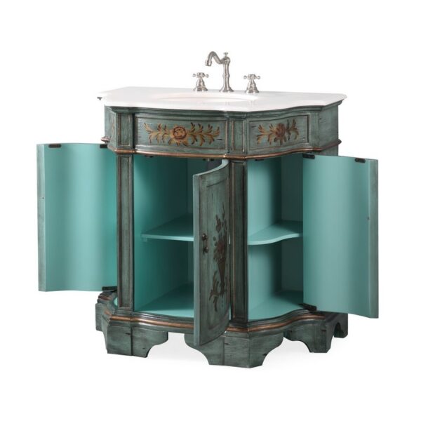 Chans Furniture HF-090G 35 Inches Benton Collection Hand Painted In Floral Design Crossfield Single Sink Bathroom Vanity