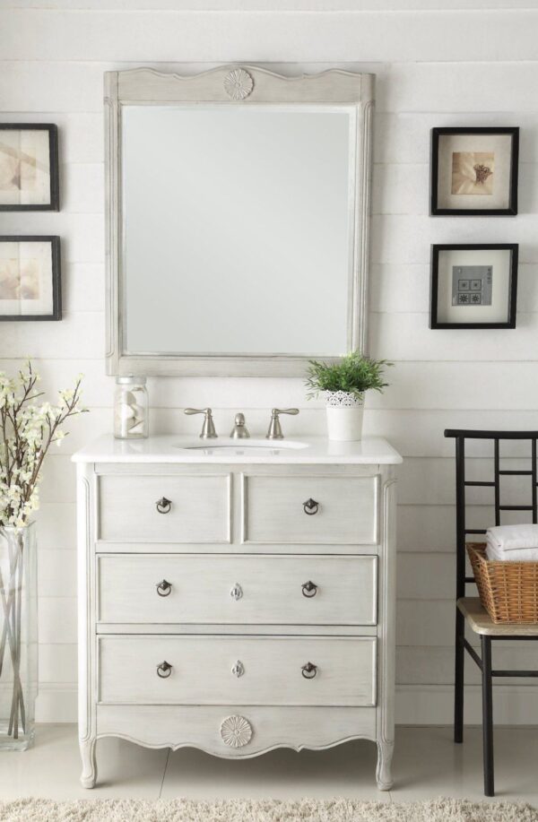 Chans Furniture HF081CK Daleville 34 Inch Distressed Grey Bathroom Sink Vanity