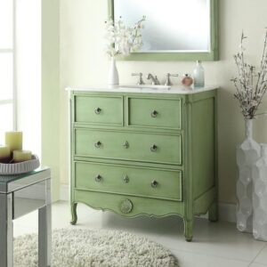 Chans Furniture HF081G Daleville 34 Inch Vintage Green Bathroom Sink Vanity