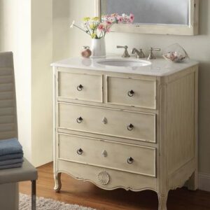 Chans Furniture HF081WP Daleville 34 Inch Distressed Cream Bathroom Sink Vanity