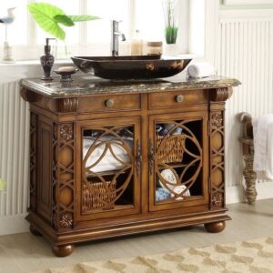 Chans Furniture HF-1217GF Vigo 42 Inch Cherry Wood Vessel Sink Bathroom Vanity