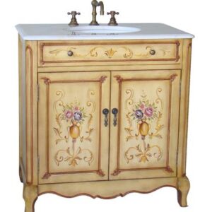 Chans Furniture HF2263 Camarin 32 Inch Soft Beige Hand Painted Bathroom Sink Vanity