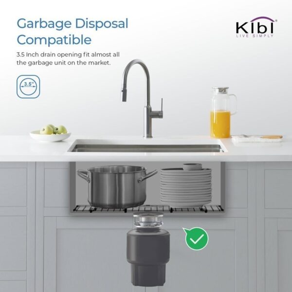 KIBI USA K1-S28 28 Inch Handcrafted Undermount Single Bowl Stainless Steel Kitchen Sink