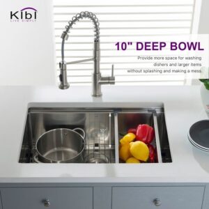 KIBI USA K1-S28T 28 Inch Handcrafted Single-Bowl 16 Gauge Stainless Steel Undermount Sink Set