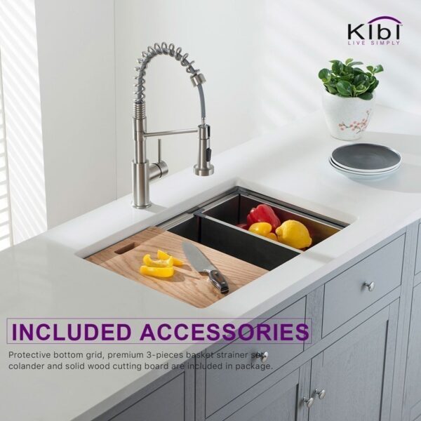 KIBI USA K1-S28T 28 Inch Handcrafted Single-Bowl 16 Gauge Stainless Steel Undermount Sink Set