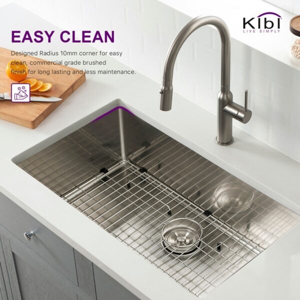 KIBI USA K1-S33 32 3/4 Inch Handcrafted Undermount Single Bowl Stainless Steel Kitchen Sink