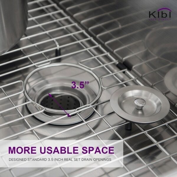 KIBI USA K1-S33T 32 3/4 Inch Handcrafted Single Bowl 16 Gauge Stainless Steel Undermount Sink Set