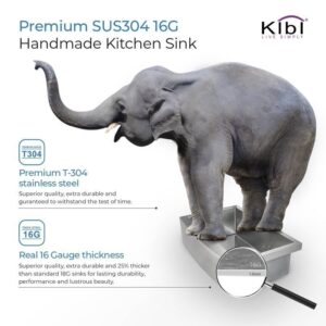 KIBI USA K1-SF30 30 Inch Handcrafted Farmhouse Apron Single Bowl Real 16 Gauge Stainless Steel Kitchen Sink with Strainer and Grid