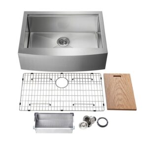 KIBI USA K1-SF30T 30 Inch Handcrafted Farmhouse Apron Single Bowl Stainless Steel Kitchen Sink Set