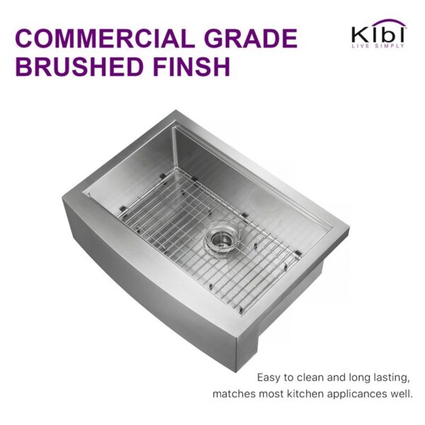 KIBI USA K1-SF30T 30 Inch Handcrafted Farmhouse Apron Single Bowl Stainless Steel Kitchen Sink Set