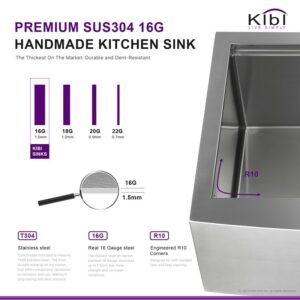 KIBI USA K1-SF30T 30 Inch Handcrafted Farmhouse Apron Single Bowl Stainless Steel Kitchen Sink Set