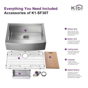 KIBI USA K1-SF30T 30 Inch Handcrafted Farmhouse Apron Single Bowl Stainless Steel Kitchen Sink Set