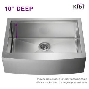 KIBI USA K1-SF30T 30 Inch Handcrafted Farmhouse Apron Single Bowl Stainless Steel Kitchen Sink Set