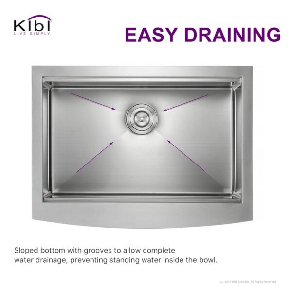 KIBI USA K1-SF30T 30 Inch Handcrafted Farmhouse Apron Single Bowl Stainless Steel Kitchen Sink Set