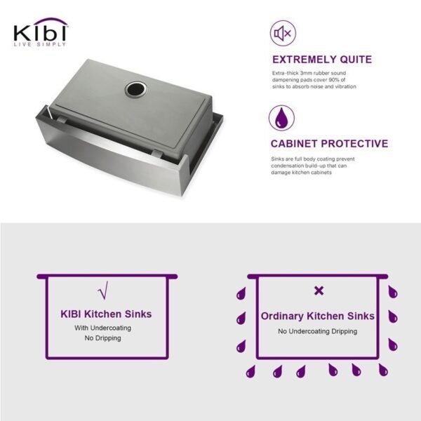 KIBI USA K1-SF30T 30 Inch Handcrafted Farmhouse Apron Single Bowl Stainless Steel Kitchen Sink Set