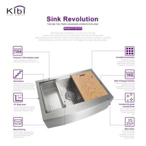 KIBI USA K1-SF33T 33 Inch Handcrafted Farmhouse Apron Single Bowl Stainless Steel Kitchen Sink Set