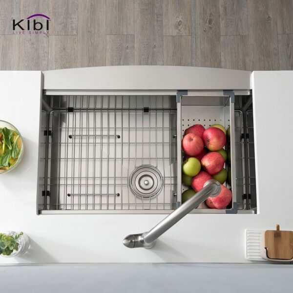 KIBI USA K1-SF33T 33 Inch Handcrafted Farmhouse Apron Single Bowl Stainless Steel Kitchen Sink Set