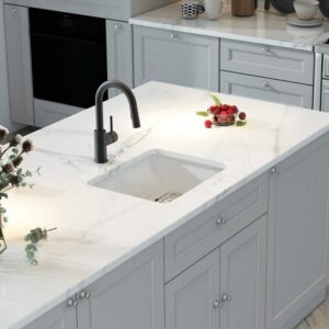 KIBI USA K2-S18SQ Cubic 18 Inch Fireclay Farmhouse Undermount Kitchen Sink with Bottom Grid and Strainer - White