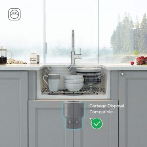 KIBI USA K2-S18SQ Cubic 18 Inch Fireclay Farmhouse Undermount Kitchen Sink with Bottom Grid and Strainer - White