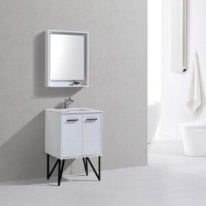 Kubebath KB24GW Bosco 24 Inch Modern Bathroom Vanity with Quartz Countertop and Matching Mirror