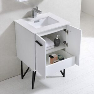 Kubebath KB24GW Bosco 24 Inch Modern Bathroom Vanity with Quartz Countertop and Matching Mirror