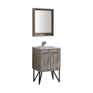 Kubebath KB24NW Bosco 24 Inch Modern Bathroom Vanity with Quartz Countertop and Matching Mirror