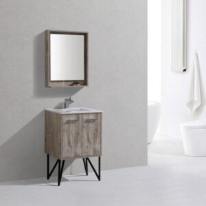 Kubebath KB24NW Bosco 24 Inch Modern Bathroom Vanity with Quartz Countertop and Matching Mirror