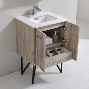 Kubebath KB24NW Bosco 24 Inch Modern Bathroom Vanity with Quartz Countertop and Matching Mirror