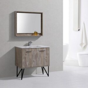 Kubebath KB36NW Bosco 36 Inch Modern Bathroom Vanity with Quartz Countertop and Matching Mirror