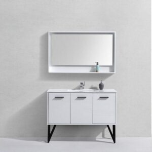 Kubebath KB48GW Bosco 48 Inch Modern Bathroom Vanity with Quartz Countertop and Matching Mirror