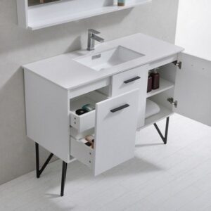 Kubebath KB48GW Bosco 48 Inch Modern Bathroom Vanity with Quartz Countertop and Matching Mirror