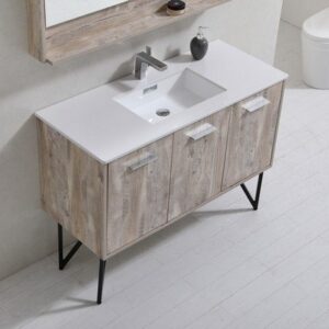 Kubebath KB48NW Bosco 48 Inch Modern Bathroom Vanity with Quartz Countertop and Matching Mirror