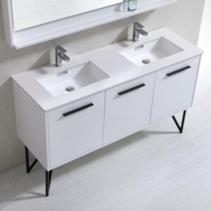 Kubebath KB60DGW Bosco 60 Inch Double Sink Modern Bathroom Vanity  with Quartz Countertop and Matching Mirror