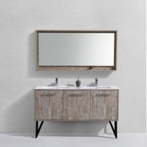 Kubebath KB60DNW Bosco 60 Inch Double Sink Modern Bathroom Vanity with Quartz Countertop and Matching Mirror