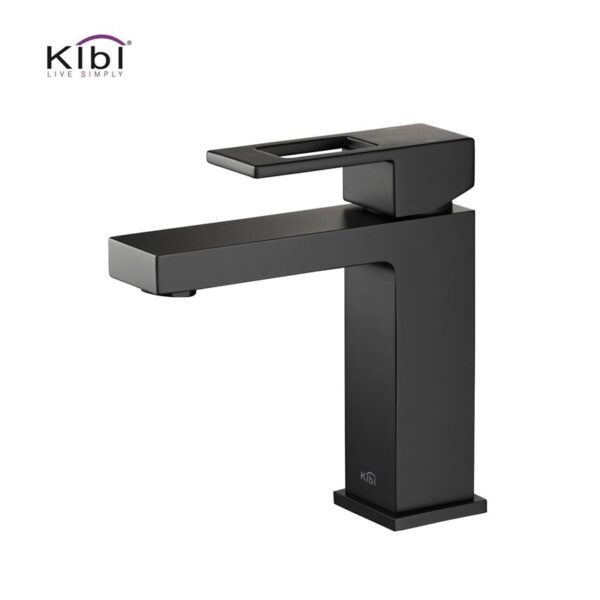 KIBI USA KBF1002 Cubic 6 3/4 Inch Single Hole Deck Mounted Solid Brass Single-Handle Bathroom Vanity Sink Faucet with Water Hose