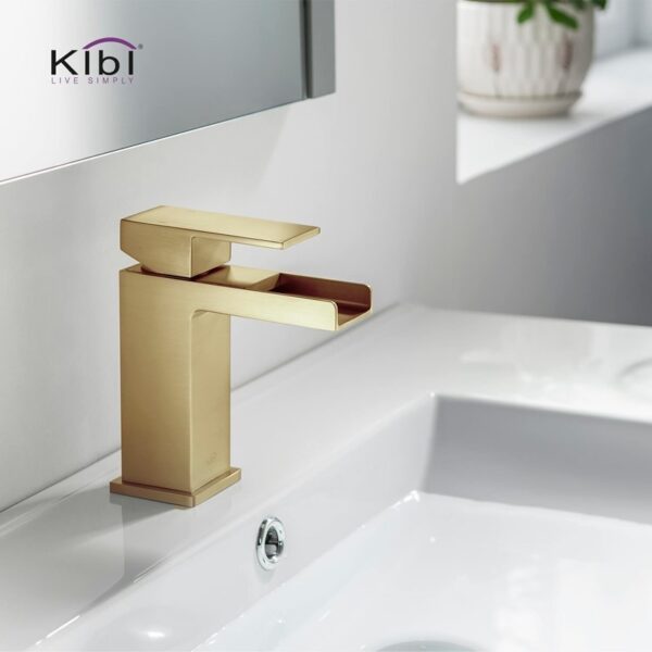 KIBI USA KBF1004 Waterfall 6 1/8 Inch Single Hole Deck Mounted Solid Brass Single Handle Sink Faucet