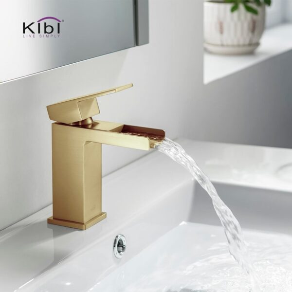 KIBI USA KBF1004 Waterfall 6 1/8 Inch Single Hole Deck Mounted Solid Brass Single Handle Sink Faucet