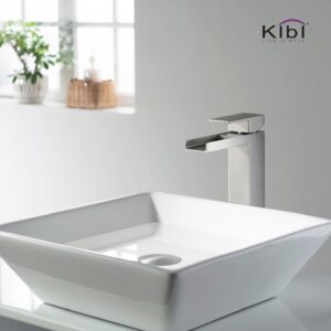 KIBI USA KBF1005 Waterfall 10 7/8 Inch Single Hole Deck Mounted Lead Free Solid Brass Single Handle Bathroom Sink Faucet